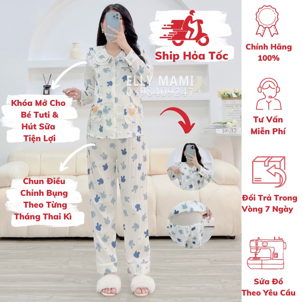 ( 40kg - 85kg ) Đồ Bộ Bầu Và Sau Sinh Dài , Đũi Gân ,Gấu Túi , Cổ Bèo Form Dễ Mặc , Siêu Mát Nhẹ Tênh