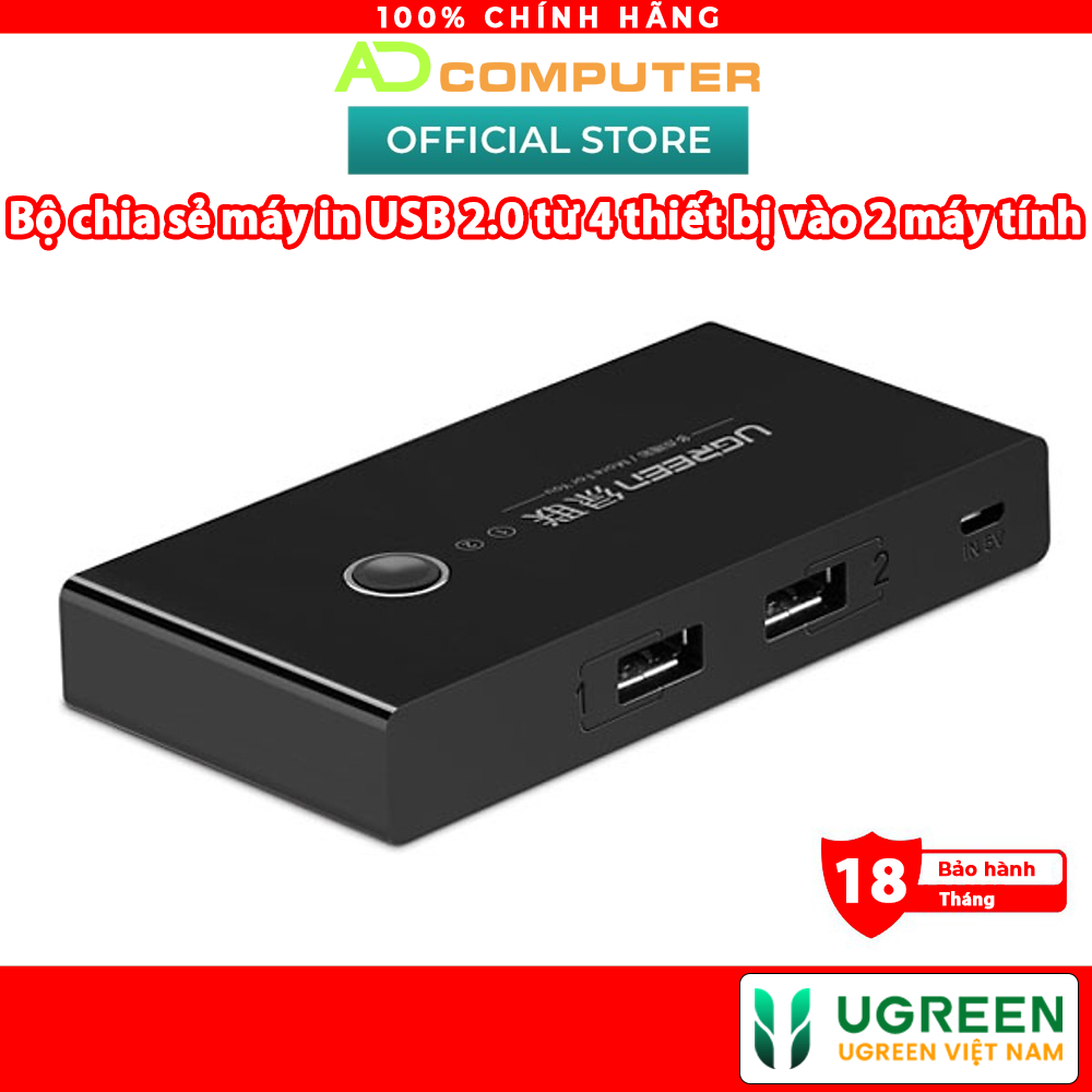 Bộ chia sẻ máy in USB 2.0 từ 4 thiết bị vào 2 máy tính UGREEN US216 30767 - Hàng phân phối chính hãng- Bảo hành 18 tháng
