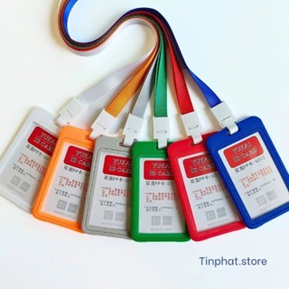 Bảng tên nhân viên mẫu dọc, dây đeo thẻ học sinh, bao đựng thẻ tên hai mặt trong suốt kích thước vỏ thẻ 10 x 7 cm