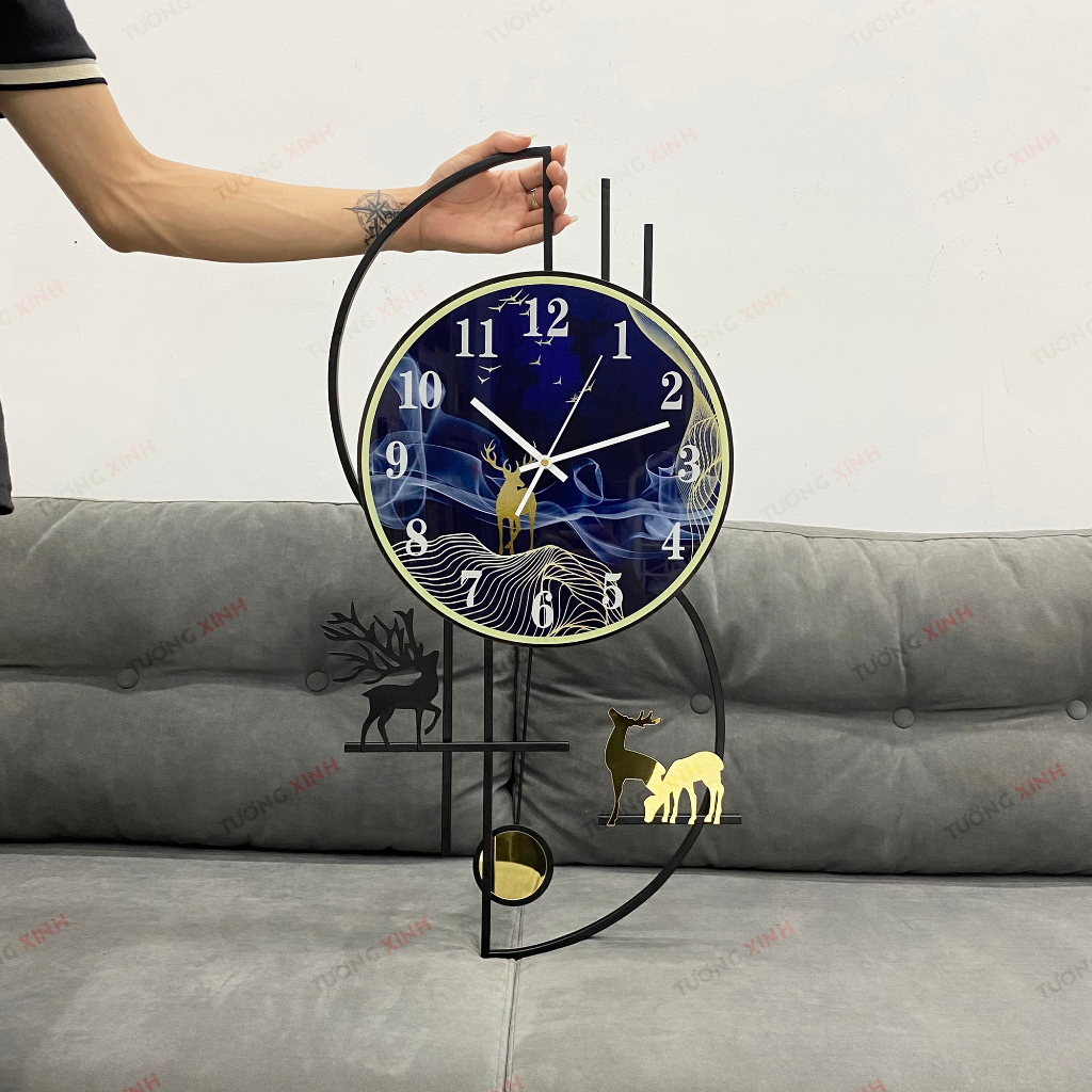 Đồng hồ treo tường Tuần Lộc 3D độc đáo trang trí decor nội thất sang trọng