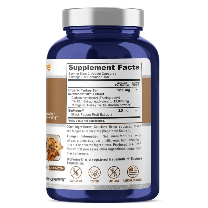 NusaPure Turkey Tail Mushroom 12.000mg Hữu Cơ Nấm Vân Chi Trẻ Hóa, Tăng Miễn Dịch, Hỗ Trợ Ung Bướu