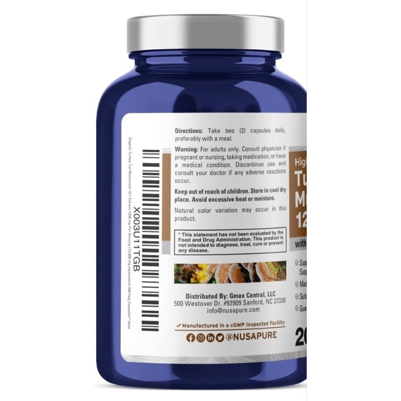 NusaPure Turkey Tail Mushroom 12.000mg Hữu Cơ Nấm Vân Chi Trẻ Hóa, Tăng Miễn Dịch, Hỗ Trợ Ung Bướu