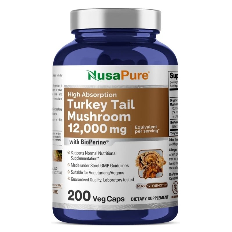 NusaPure Turkey Tail Mushroom 12.000mg Hữu Cơ Nấm Vân Chi Trẻ Hóa, Tăng Miễn Dịch, Hỗ Trợ Ung Bướu