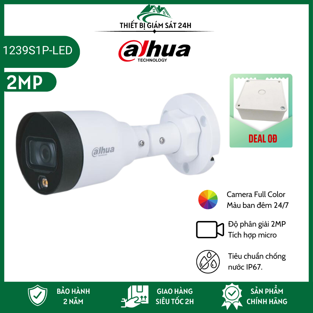 Camera IP 2MP Dahua HFW 1239S1-LED-S5 Full-Color có màu ban đêm