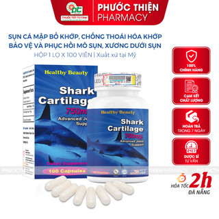 HB Shark Cartilage 750mg Healthy beauty sụn vi cá mập Mỹ hỗ trợ bổ xương khớp hộp 100 viên