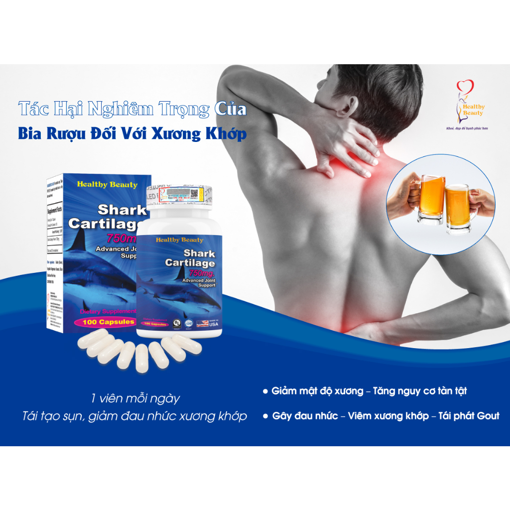 HB Shark Cartilage 750mg Healthy beauty sụn vi cá mập Mỹ hỗ trợ bổ xương khớp