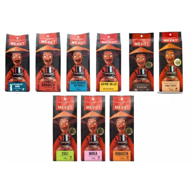 Cà phê rang xay/ hạt Mr Viet 250g - arabica / đà lạt / good morning / hương chồn/ hạt dẻ - Mr Viet Powder Coffee / 250g