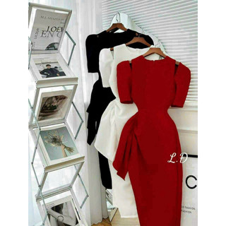 Đầm cotton lạnh cổ vuông tay phồng khoét vai chéo tà, đầm đi tiệc dáng dài vạt chéo hở vai sang chảnh dx
