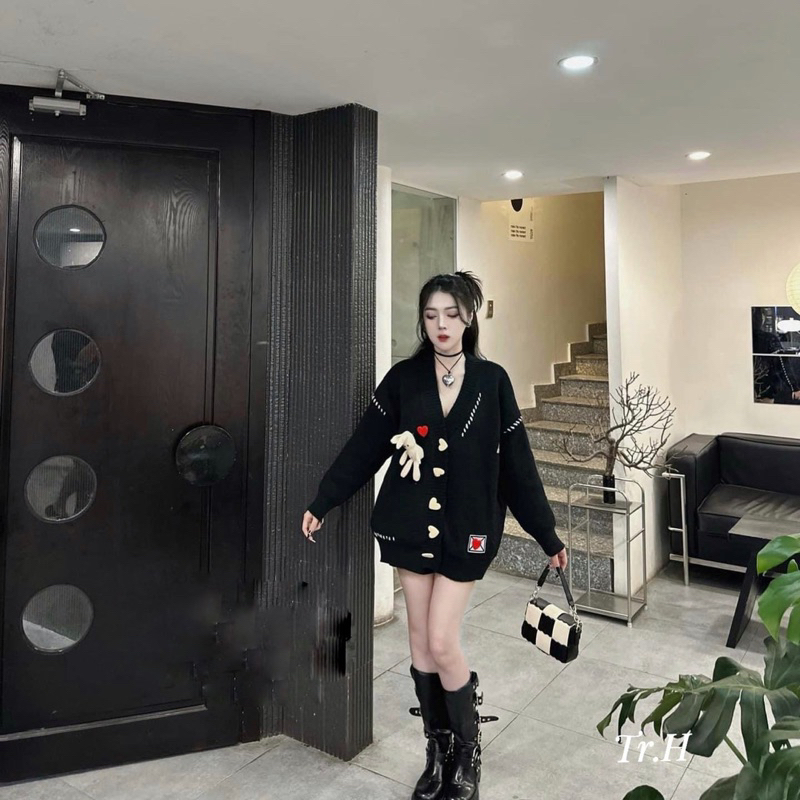 Cardigan len kèm gấu