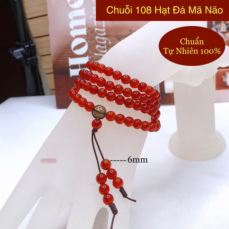 GIÁ SỈ - Vòng 108 hạt đá mã não đỏ đô, tràng 108 hạt niệm phật bình an may mắn, chuỗi 108 hạt phật giáo