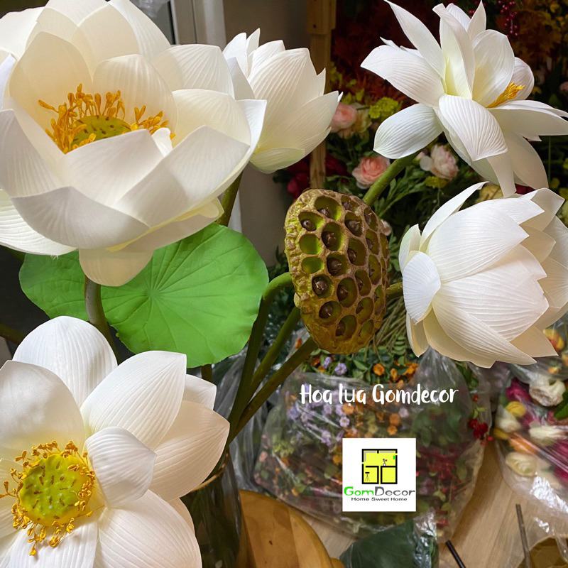 Hoa sen giả hoa sen lụa đẹp siêu cao cấp đẹp tự nhiên như thật bông sen giả
