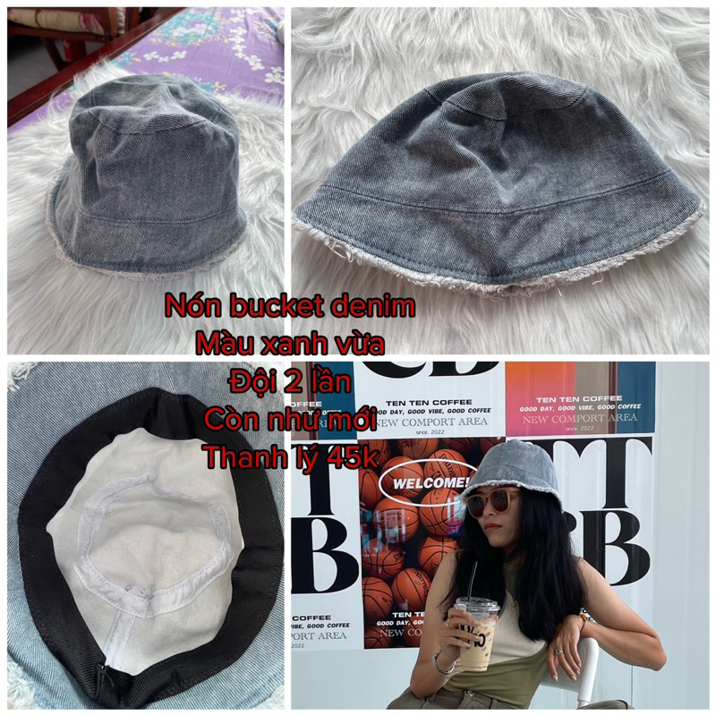 Pass nón bucket denim màu xanh vừa