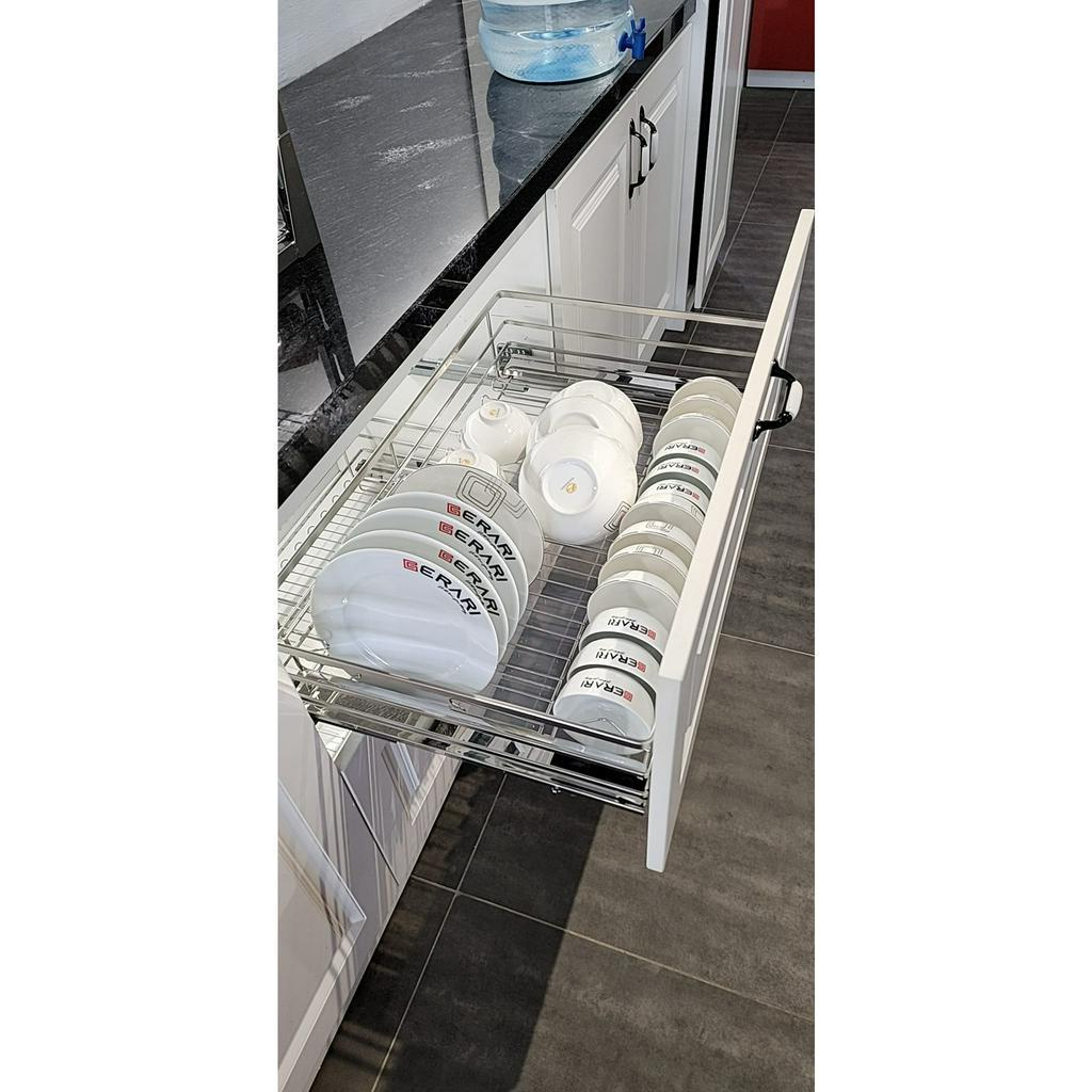 Giá Kéo Bát Đĩa Đa Năng SUS Inox 304 Kéo Ra Không Gây Tiếng Ồn, Kệ Đựng Bát Đĩa Có Khay Đựng Nước