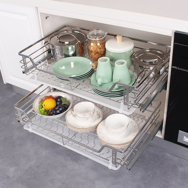 Giá Kéo Bát Đĩa Đa Năng SUS Inox 304 Kéo Ra Không Gây Tiếng Ồn, Kệ Đựng Bát Đĩa Có Khay Đựng Nước