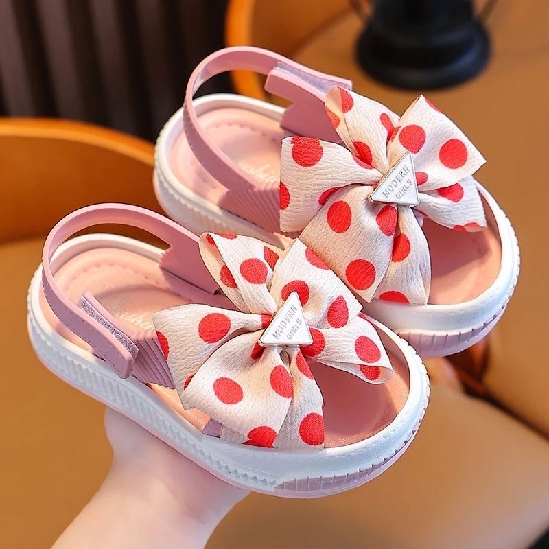 Sandal nơ lụa chấm bi cho bé siêu xinh đi học đi chơi mềm mại êm chân