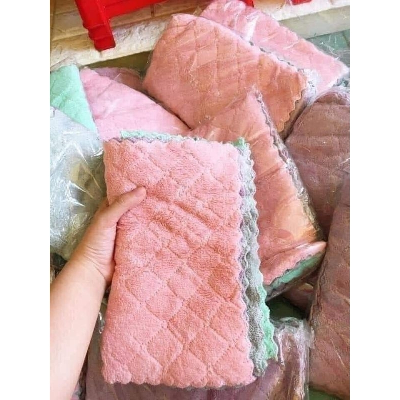 Sét 10 khăn lau tay lau bếp 2 mặt 2 chất liệu, màu ghi sạch sẽ