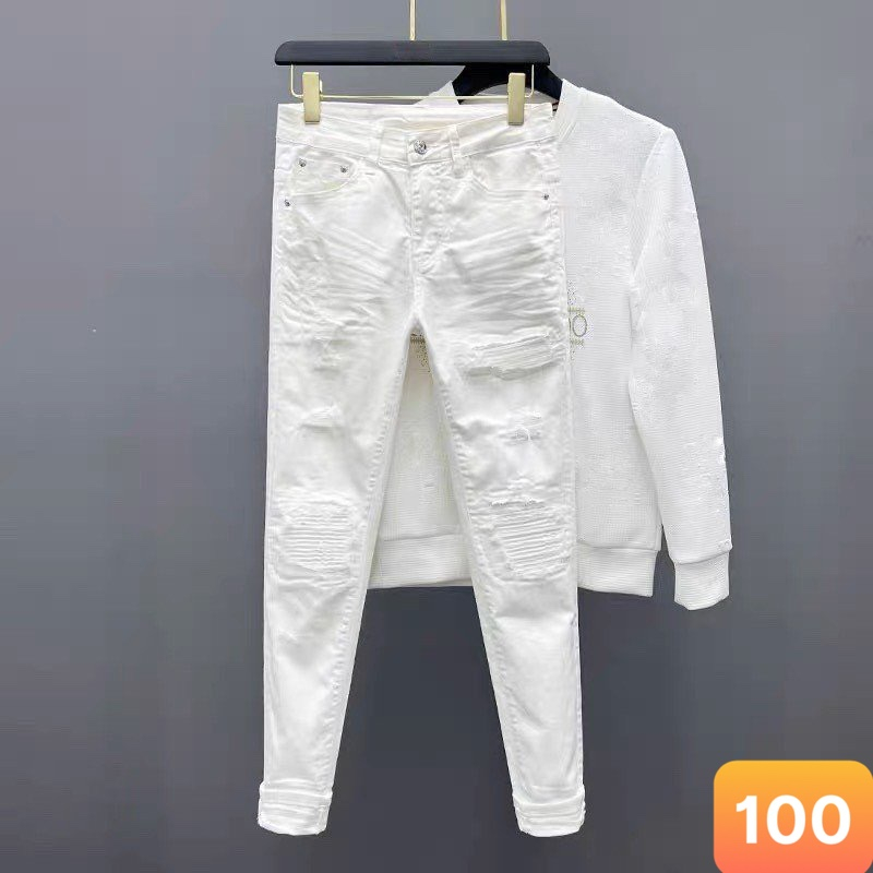 Quần jean nam vá da trắng rách boy phố chất liệu bò cao cấp co dãn 4 chiều đẹp form rin skinny LAVADO99 mới