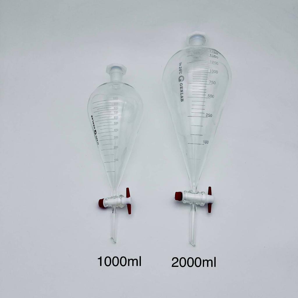 Phễu chiết quả lê khóa nhựa, có chia vạch