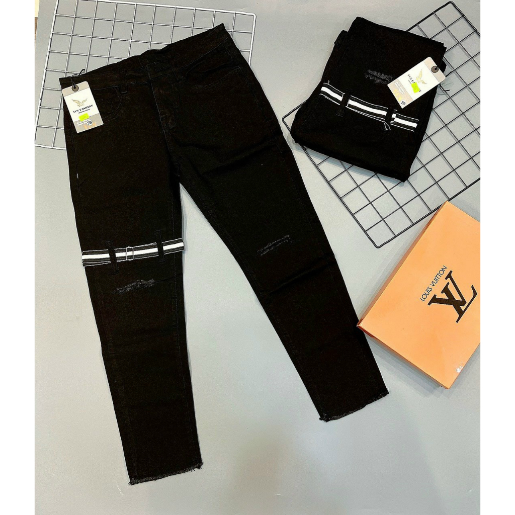 Quần jeans nam rách gối lớn 11TCS xanh loang có size đại, quần jeans nam co giãn thời trang, quần bò nam