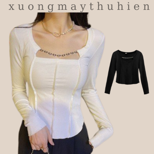 Áo thun dài tay nữ vòng cổ ôm body tôn dáng, áo kiểu nữ thu đông giữ nhiệt xuongmaythuhien