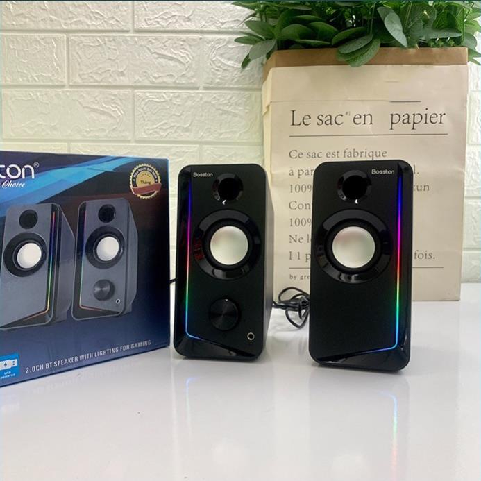 Loa Máy Tính PC Laptop 2.0 BOSSTON Z203BT Có Bluetooth Để Bàn Chính Hãng Đèn LED 7 RGB, Loa Nghe Nhạc Mini Có Dây Gaming