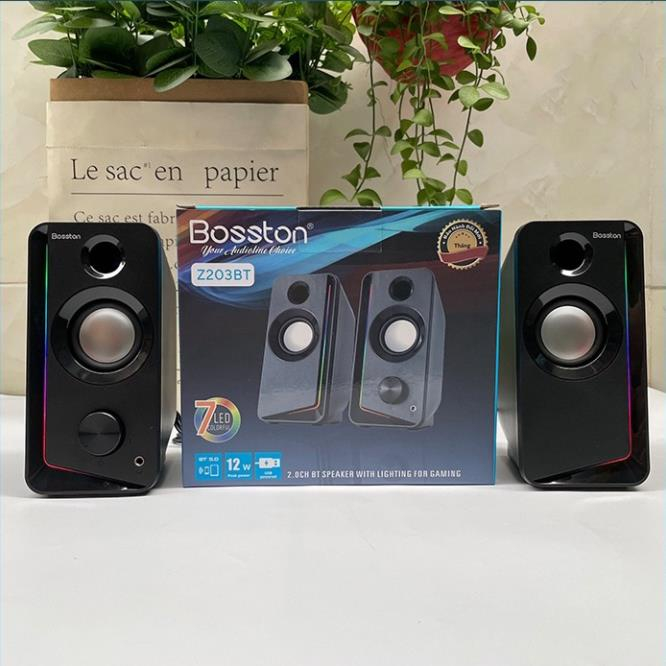 Loa Máy Tính PC Laptop 2.0 BOSSTON Z203BT Có Bluetooth Để Bàn Chính Hãng Đèn LED 7 RGB, Loa Nghe Nhạc Mini Có Dây Gaming