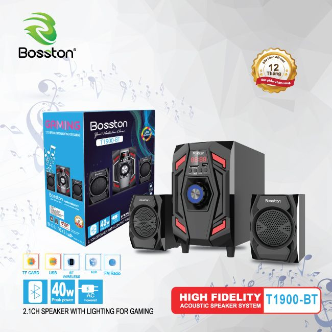 Loa 2.1 Bosston T1900-BT có Bluetooth, Led, Công suất 40W