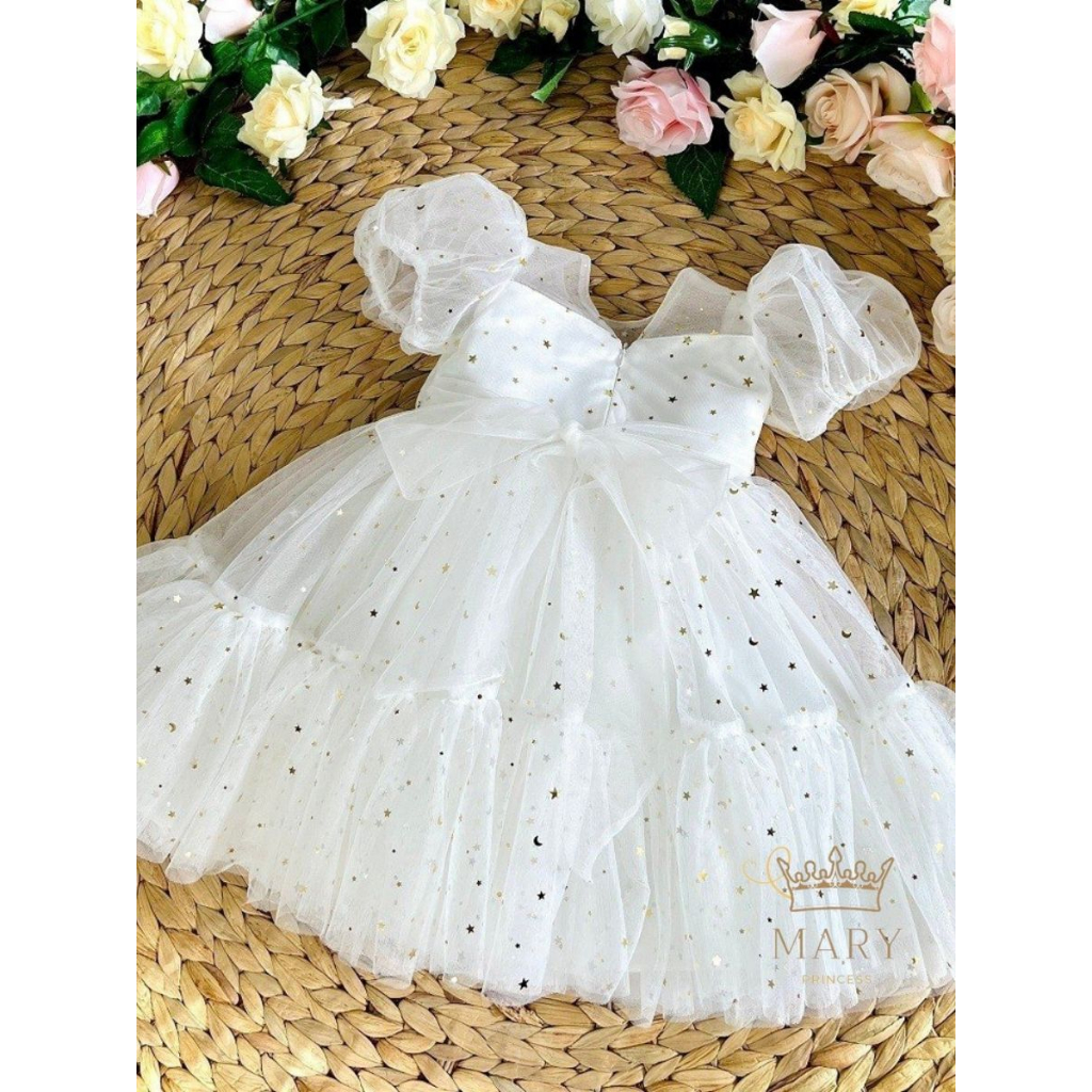 Váy công chúa đính sao tay bồng MARY PRINCESS cho bé đi tiệc, đám cưới phong cách tiểu thư xinh xắn