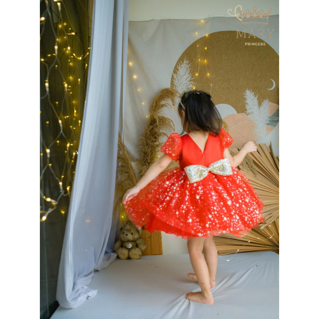 Váy công chúa bé gái, đầm công chúa màu đỏ cho bé đi tiệc sinh nhật và dịp noel, tết có kèm cài tóc MARY PRINCESS