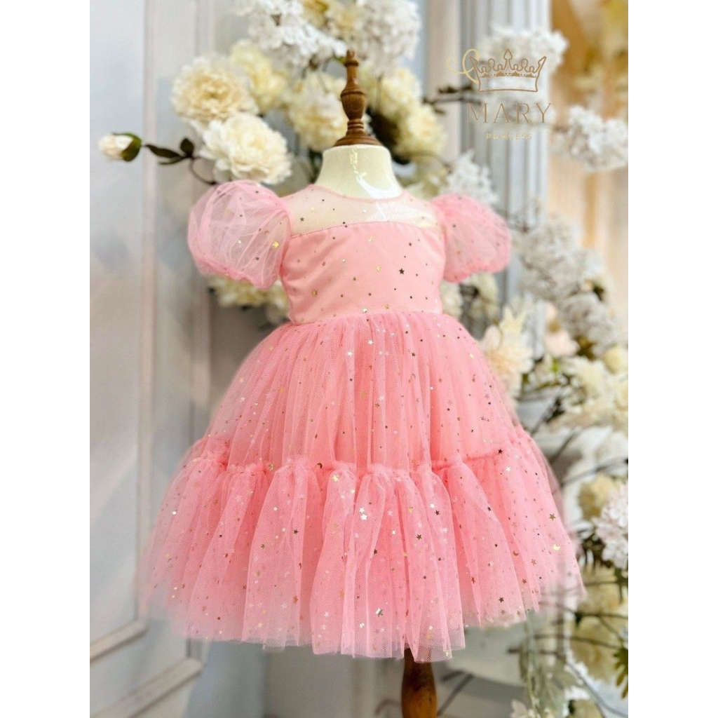 Váy công chúa đính sao tay bồng MARY PRINCESS cho bé đi tiệc, đám cưới phong cách tiểu thư xinh xắn