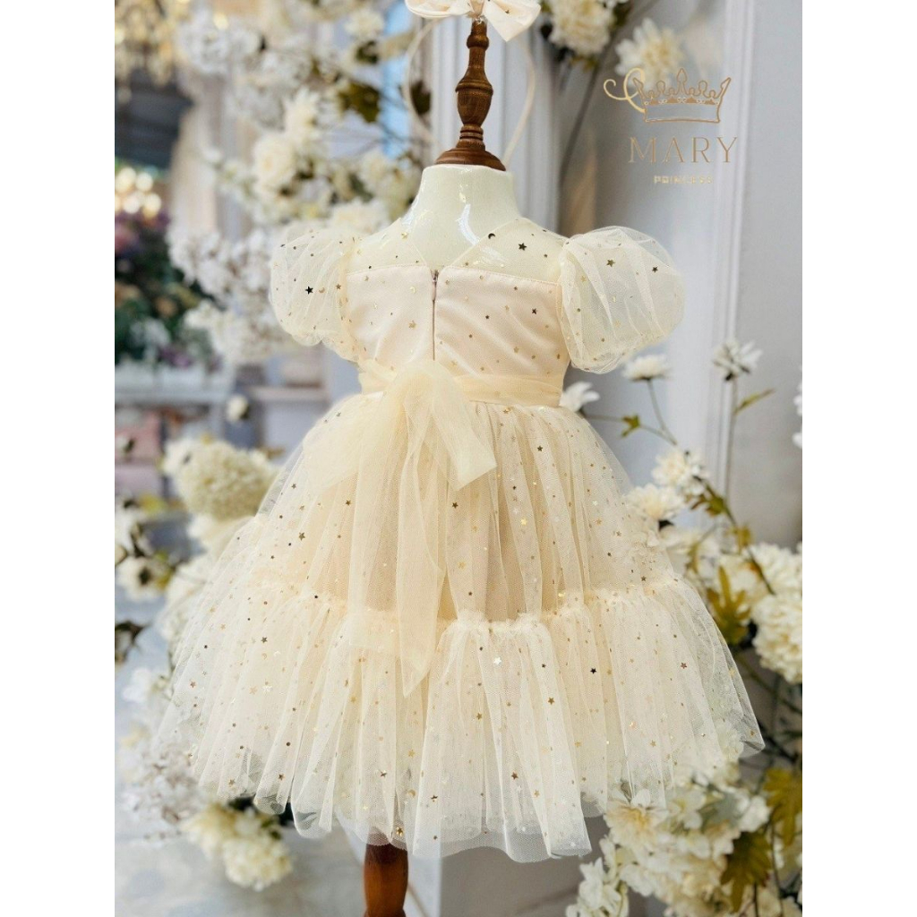 Váy công chúa đính sao tay bồng MARY PRINCESS cho bé đi tiệc, đám cưới phong cách tiểu thư xinh xắn