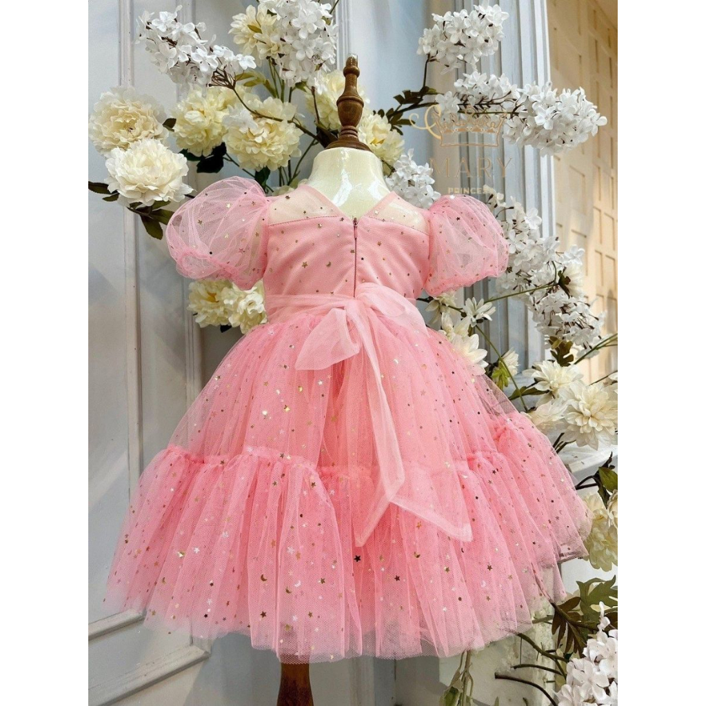 Váy công chúa đính sao tay bồng MARY PRINCESS cho bé đi tiệc, đám cưới phong cách tiểu thư xinh xắn