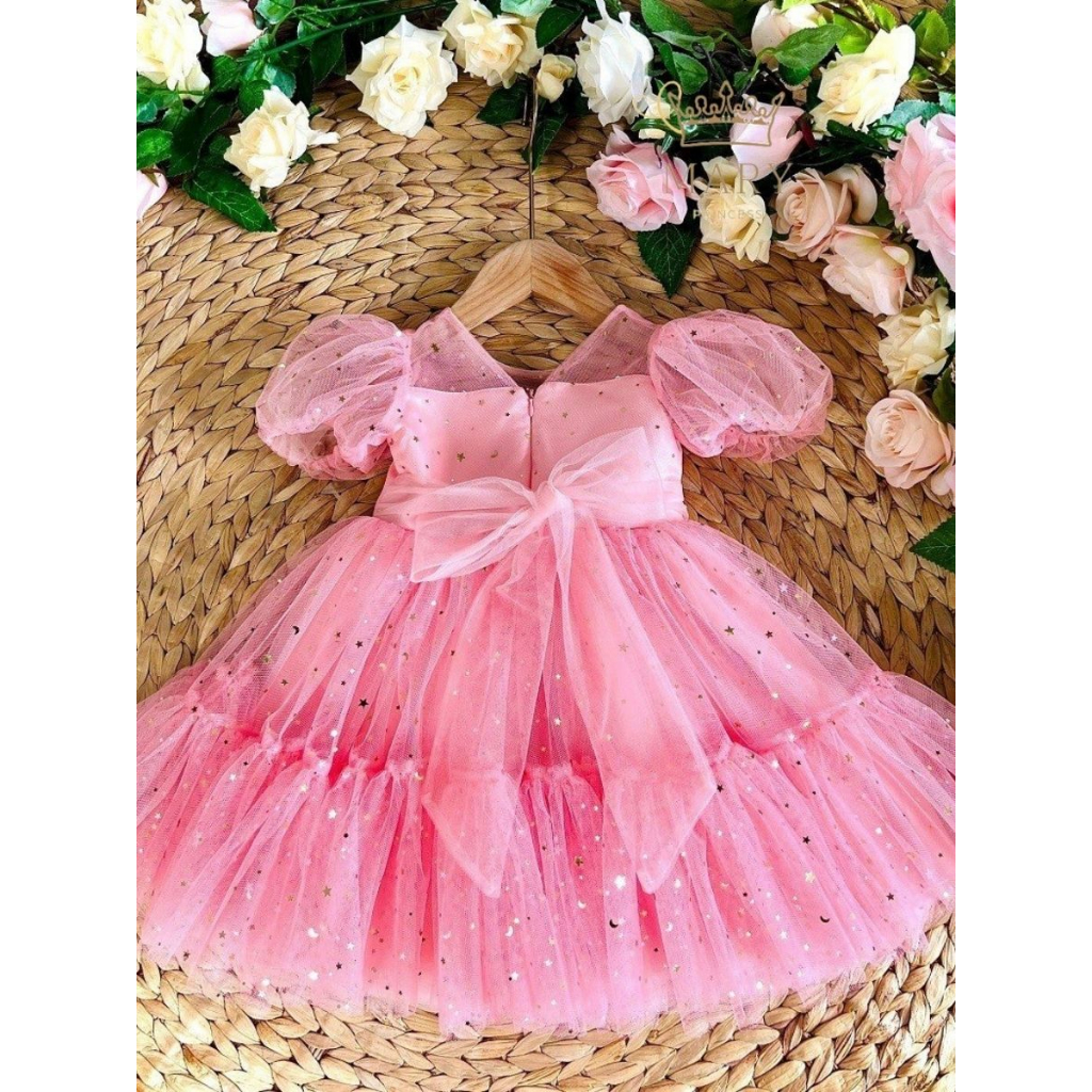 Váy công chúa đính sao tay bồng MARY PRINCESS cho bé đi tiệc, đám cưới phong cách tiểu thư xinh xắn