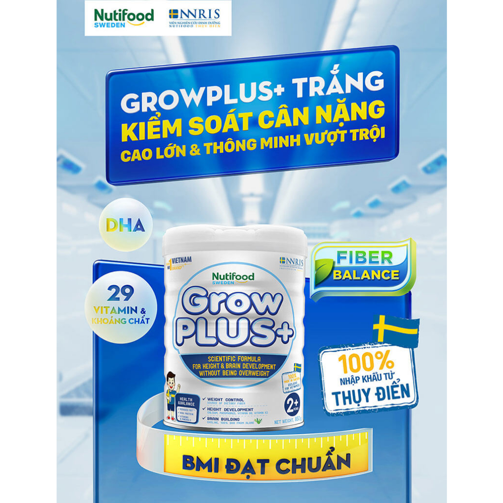 Sữa Bột Grow Plus Trắng cho trẻ béo phì 850G  giúp bé phát triển toàn diện