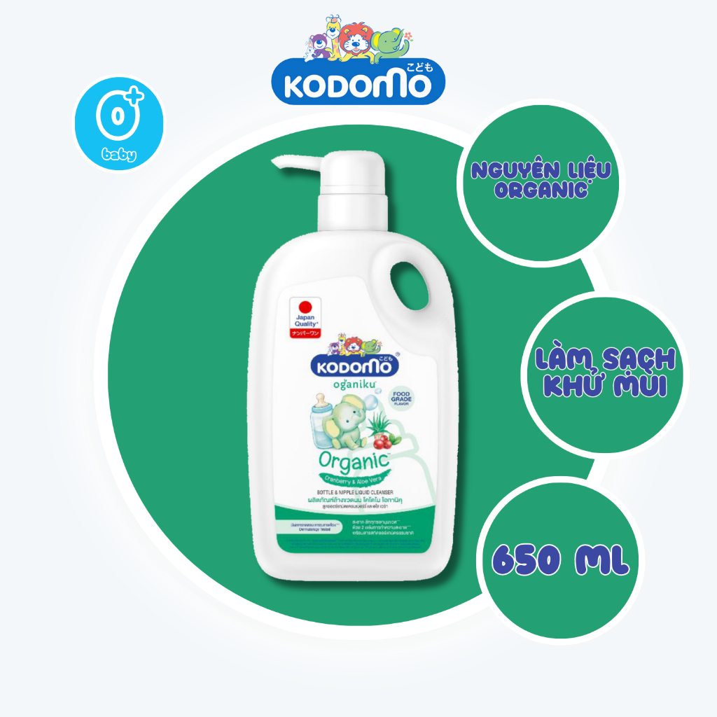 Nước Rửa Bình Sữa Kodomo Organiku Chiết Xuất Lô Hội Và Nam Việt Quất | 650ml - Chai