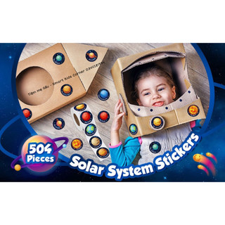 Cuộn 500 Pcs Nhãn Dán Chủ Đề Hệ Mặt Trời Solar System Stickers, Realistic Planet Roll Stickers