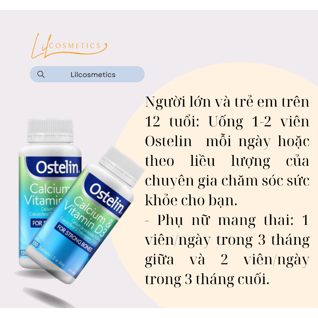 Viên uống bổ sung Canxi và Vitamin D3 cho mẹ bầu Ostelin Calcium & Vitamin D3 130 viên Úc