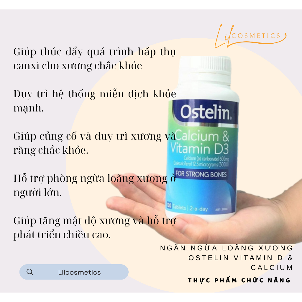 Viên uống bổ sung Canxi và Vitamin D3 cho mẹ bầu Ostelin Calcium & Vitamin D3 130 viên Úc