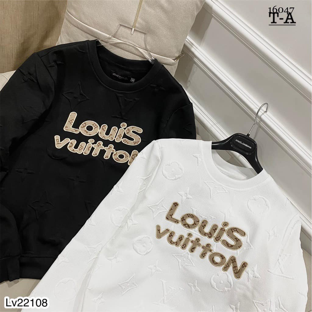 Áo nỉ dài tay LV có hoạ tiết thời trang nam nữ mặc đôi, Áo thu đông hai mầu trắng đen phong cách giới trẻ