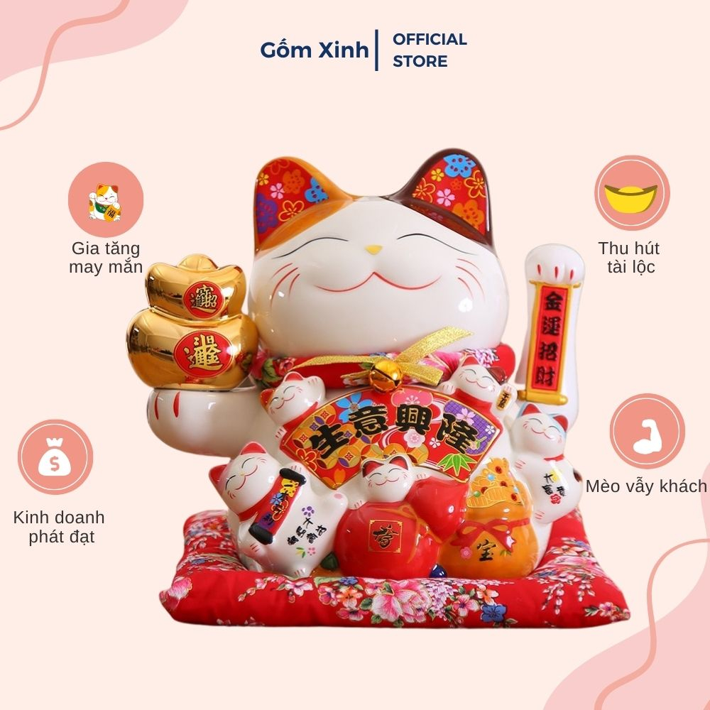 Mèo Thần Tài Vẫy Tay Size Lớn 30-40cm Nhiều Mẫu Mèo Chiêu Tài Lộc May Mắn Gốm Sứ Cao Cấp
