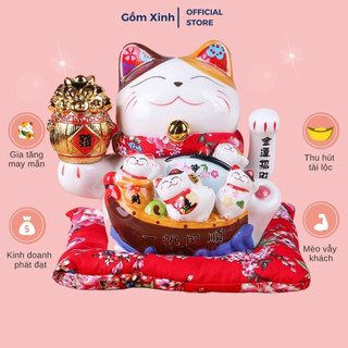 Mèo Thần Tài Vẫy Tay 20cm Mèo May Mắn Mèo Tài lộc Nhật Bản Maneki Neko Bắng Gốm Sứ