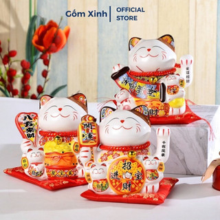 Mèo thần tài vẫy tay 14cm mèo chiêu tài lộc gốm sứ giá rẻ