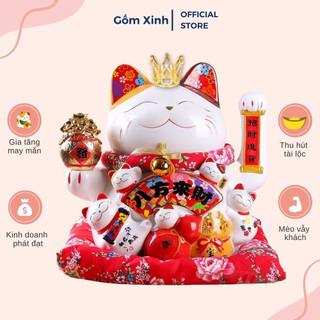 Mèo thần tài mèo vẫy tay mèo đế vương chiêu tài lộc phong thủy gốm sứ cao cấp 25cm