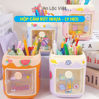 [SIÊU HOT] Hộp Cắm Bút, Ống Cắm Bút (Tặng kèm Sticker dán cute) để bàn hình Heo siêu dễ thương, Decor trang trí bàn học.