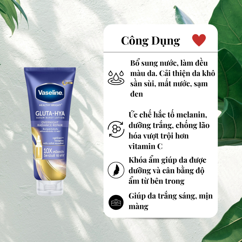DƯỠNG THỂ TRẮNG DA VASELINE HEALTHY BRIGHT GLUTA-HYA BAN NGÀY - BAN ĐÊM