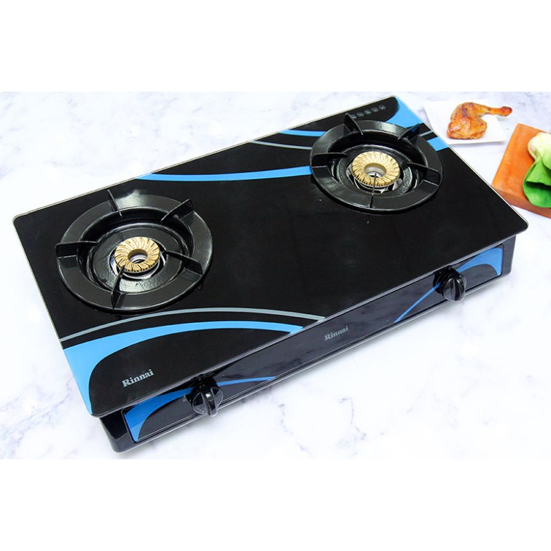 Bếp gas Rinnai RV-3715GL(BC) 2 đầu đốt, mặt kính đen, 709x410mm