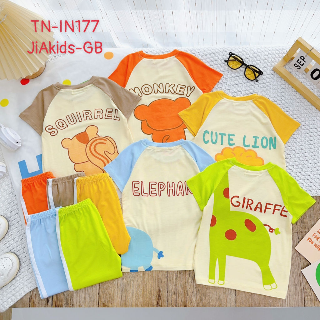 Bộ Cộc Tay Quần Dài THUN LẠNH MINKY MOM In Hình Động Vật Dễ Thương Áo Giáp Lăng Vàng Lợt Cho Bé TN-IN177