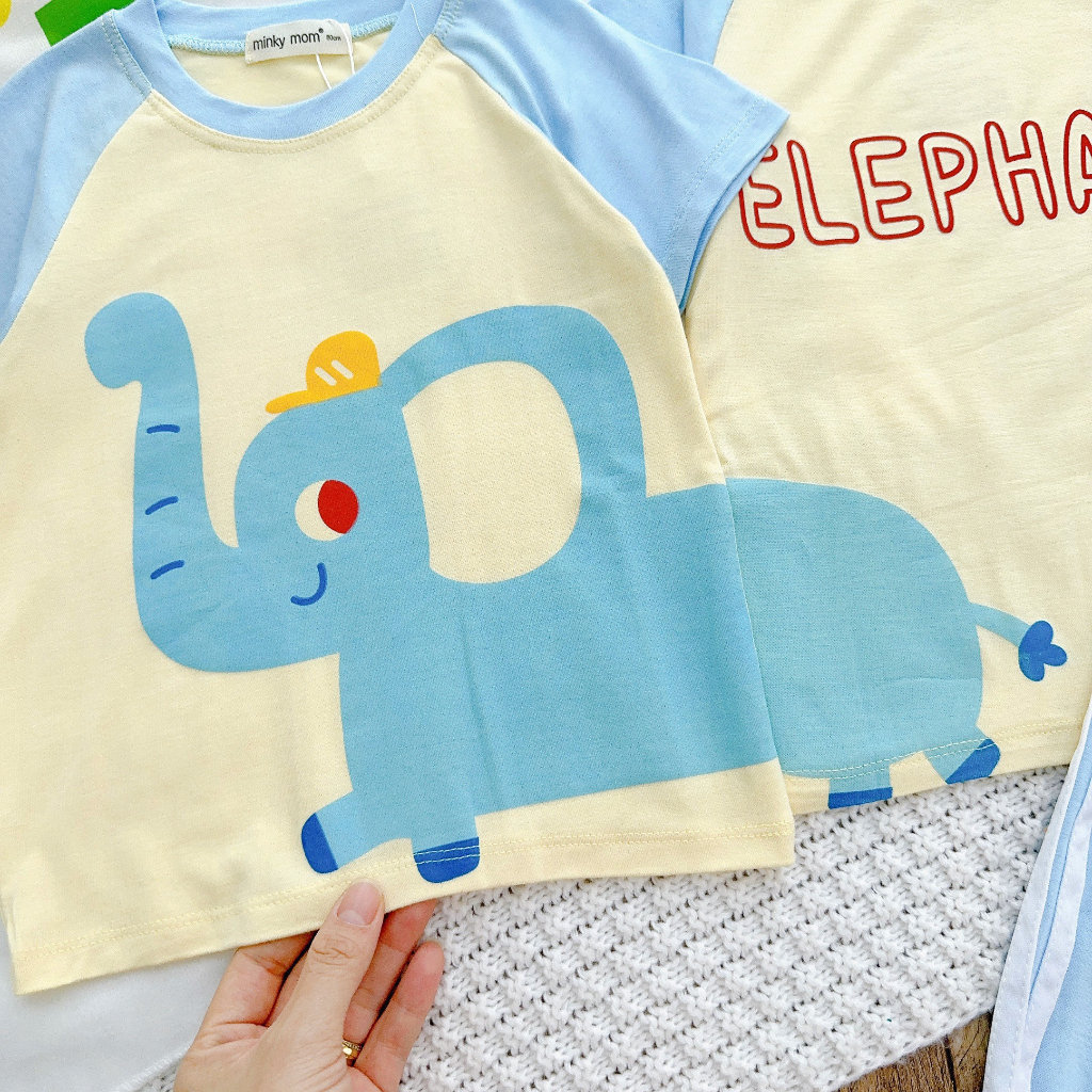 Bộ Cộc Tay Quần Dài THUN LẠNH MINKY MOM In Hình Động Vật Dễ Thương Áo Giáp Lăng Vàng Lợt Cho Bé TN-IN177