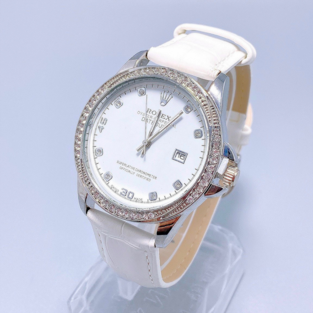Đồng Hồ Nữ Rolex JAPAN WATCH Dây Da Cao Cấp Thiết Kế Viền Đính Đá Sang Trọng Size 38mm
