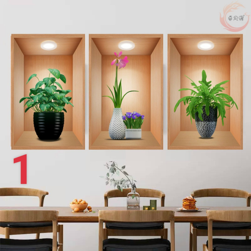 Tranh Dán Tường 3D, Bộ 3 Miếng Dán Tường Kích Thước 30*60 cm Sẵn Keo Chỉ Việc Dán
